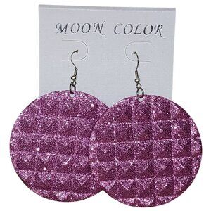 Moon Color Brand Pink Purple Diamond Round Dangle Glitter Earrings Dangle Drop